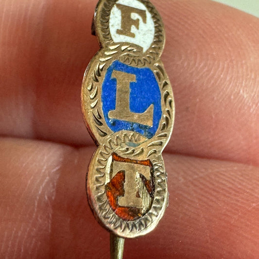 Antique FLT Engraved Lapel Pin Odd Fellows IOOF C-Clasp FRIENDSHIP LOVE TRUTH