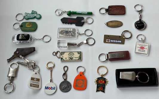 Lot of 20+ Vintage Car Automobile Dealership Oil Gas Keychains Key Chains