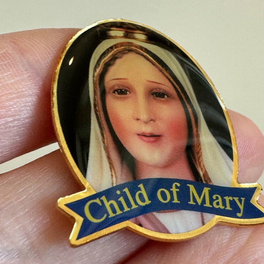 Child of Mary Virgin Portrait Gold-Trimmed Devotional Pin Fatima