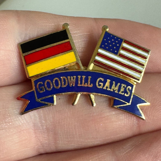 Vintage 1990 Seattle Goodwill Games USA Germany Flags Enamel Pin Friendship Nice