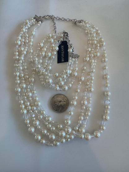 Ann Taylor Four-Strand Pearl and Crystal 20" Necklace and 8.5" Bracelet Set