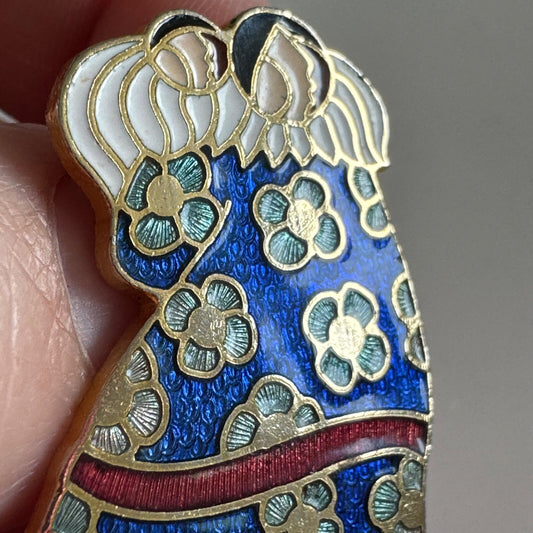Vintage Barbara Lavalee Cloisonne Brooch Pin Floral Dress