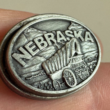 Vintage Nebraska Pewter Covered Wagon Souvenir Tourist Lapel Pin