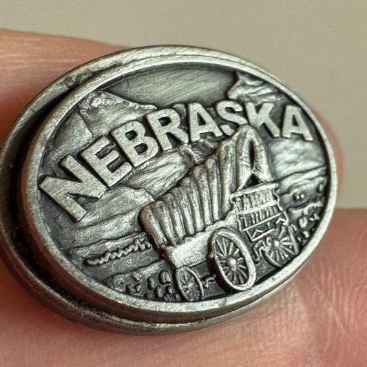 Vintage Nebraska Pewter Covered Wagon Souvenir Tourist Lapel Pin