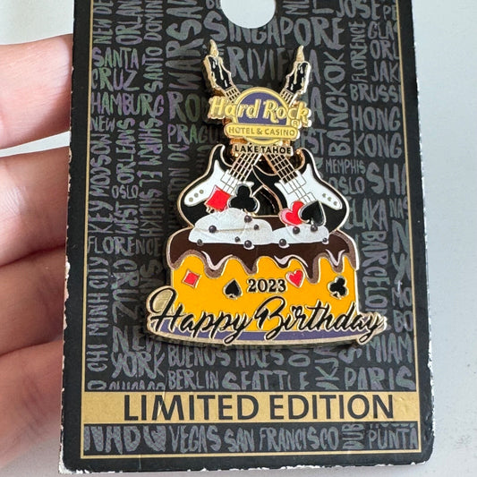 2023 Hard Rock Hotel & Casino Lake Tahoe Happy Birthday Lapel Pin New on Card