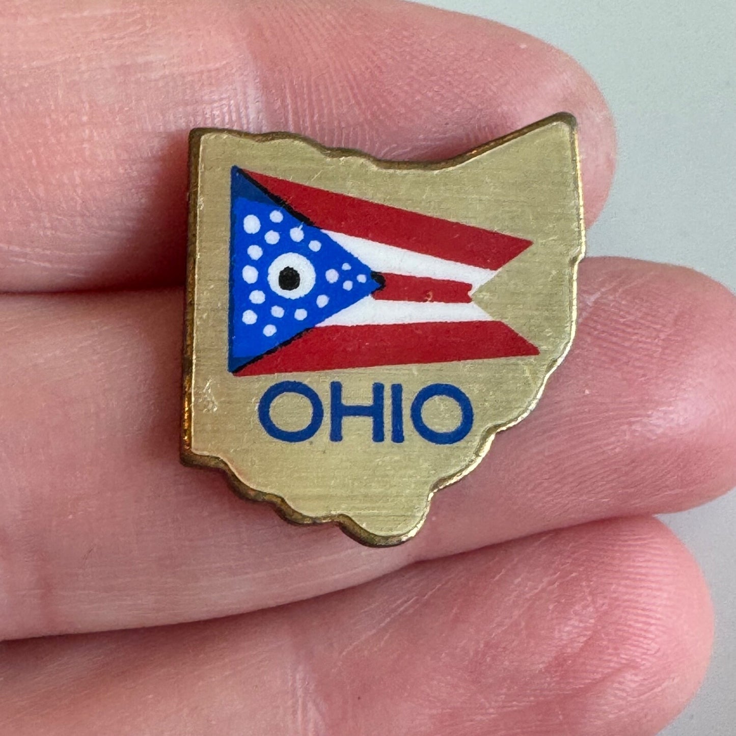 Ohio State Flag Shape Enamel Lapel Pin Red White Blue Gold 