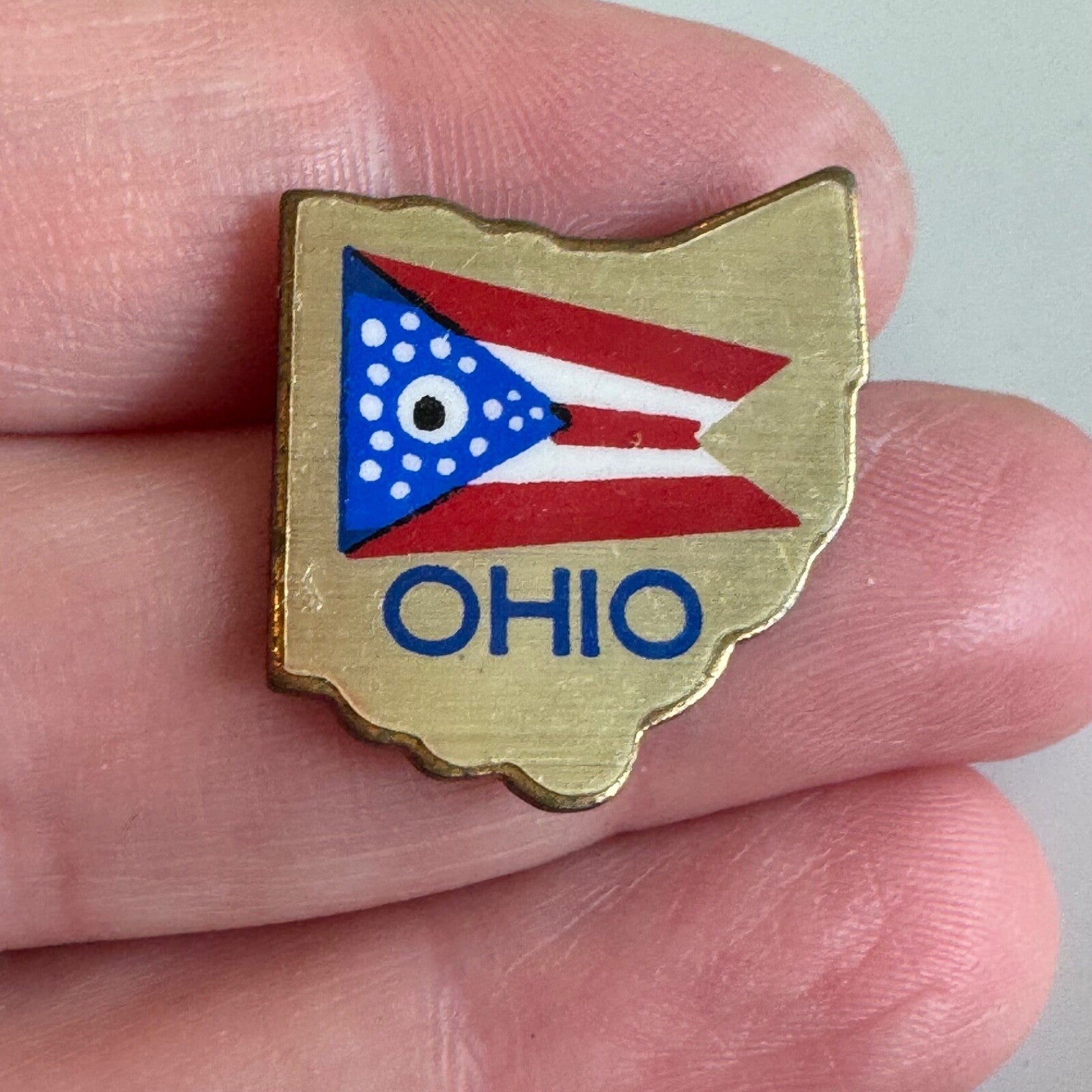 Ohio State Flag Shape Enamel Lapel Pin Red White Blue Gold 