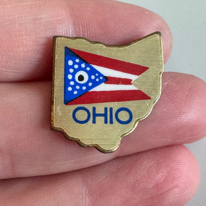 Ohio State Flag Shape Enamel Lapel Pin Red White Blue Gold 