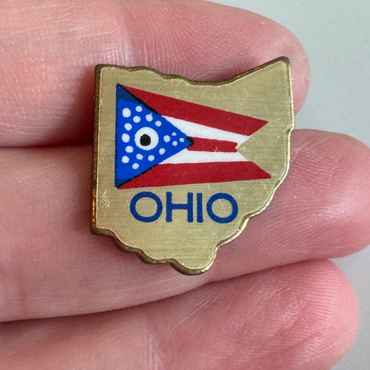 Ohio State Flag Shape Enamel Lapel Pin Red White Blue Gold 