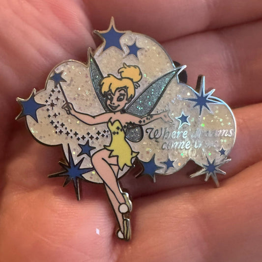 Where Dreams Come True Tinkerbell Pixie Dust Lapel Pin Glitter Disney