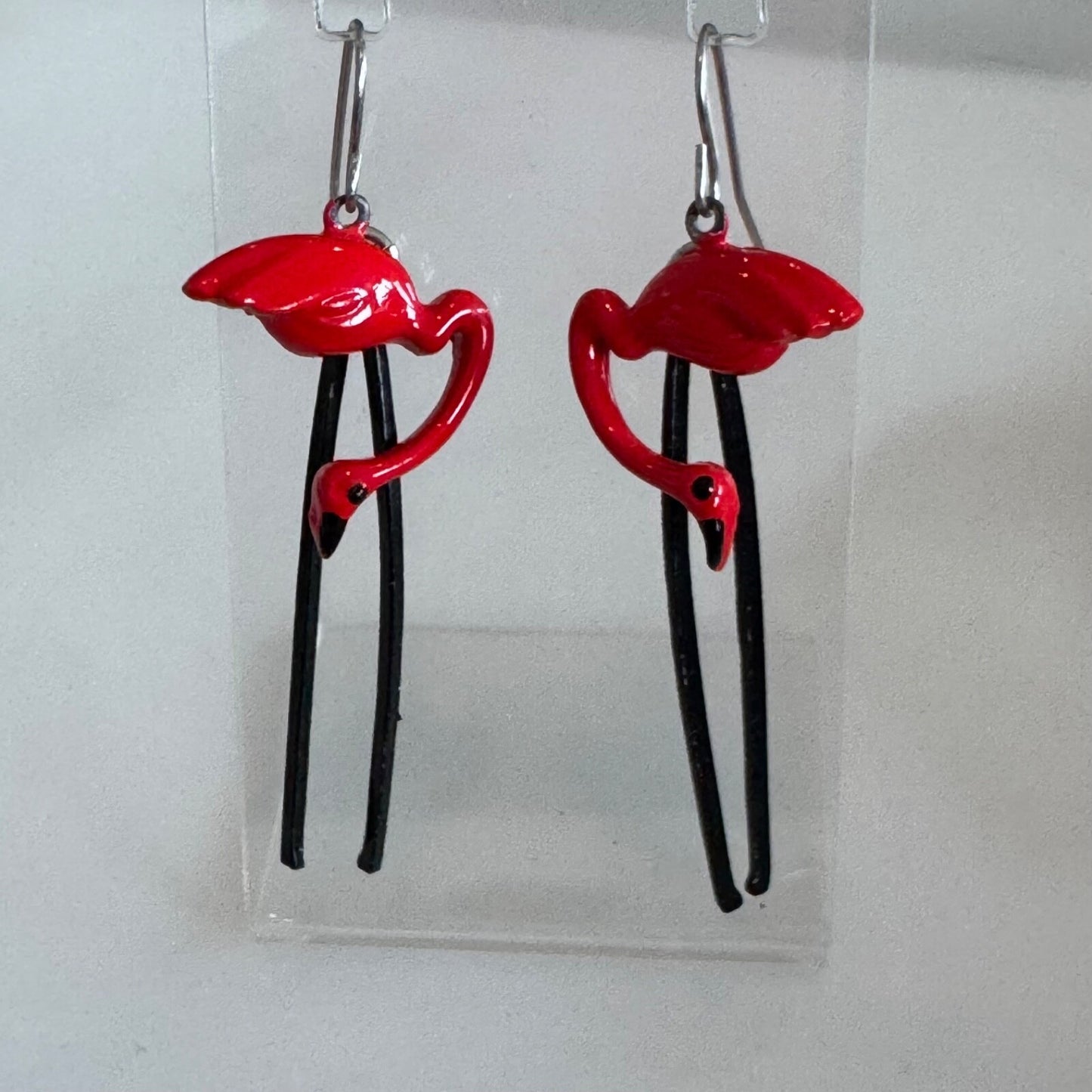 Fabulous Flamingo Black and Red Laquer Dangle Earrings