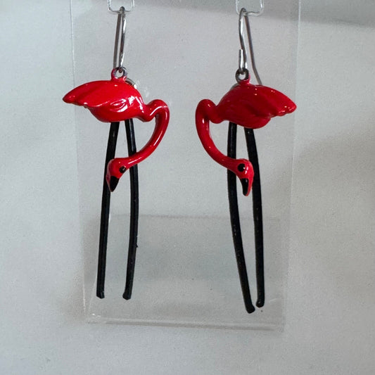 Fabulous Flamingo Black and Red Laquer Dangle Earrings