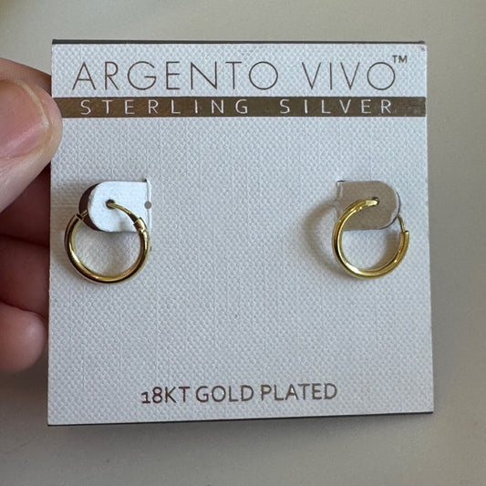 Argento Vivo 18K Gold-Plated Huggie Hoop Earrings New On Card Pierced Sterling