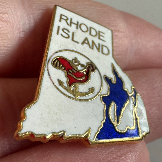 Vintage Rhode Island Souvenir Tourist Lapel Pin Red Rooster State Shaped