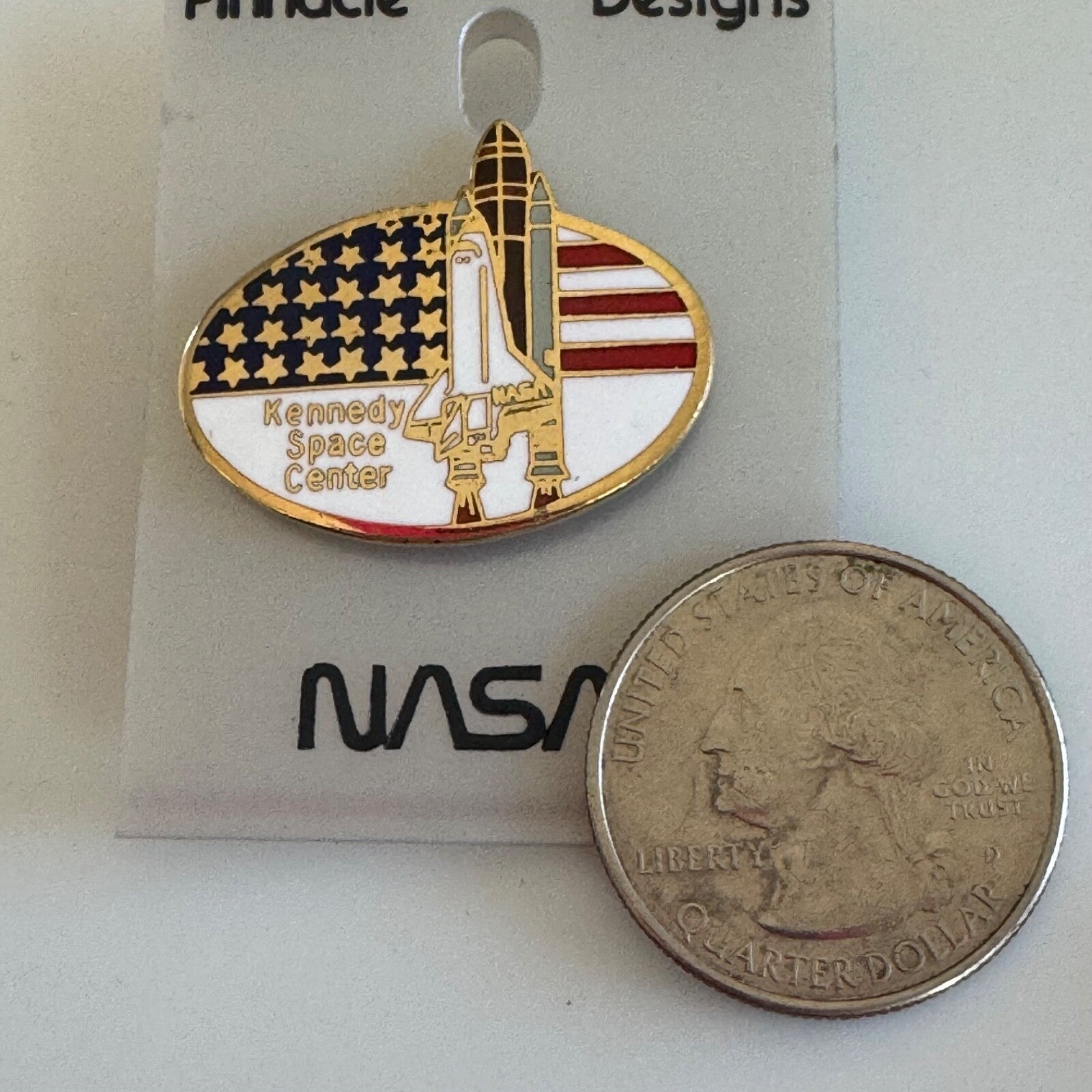 1980s Kennedy Space Center Florida United States Flag Lapel Pin New on Card