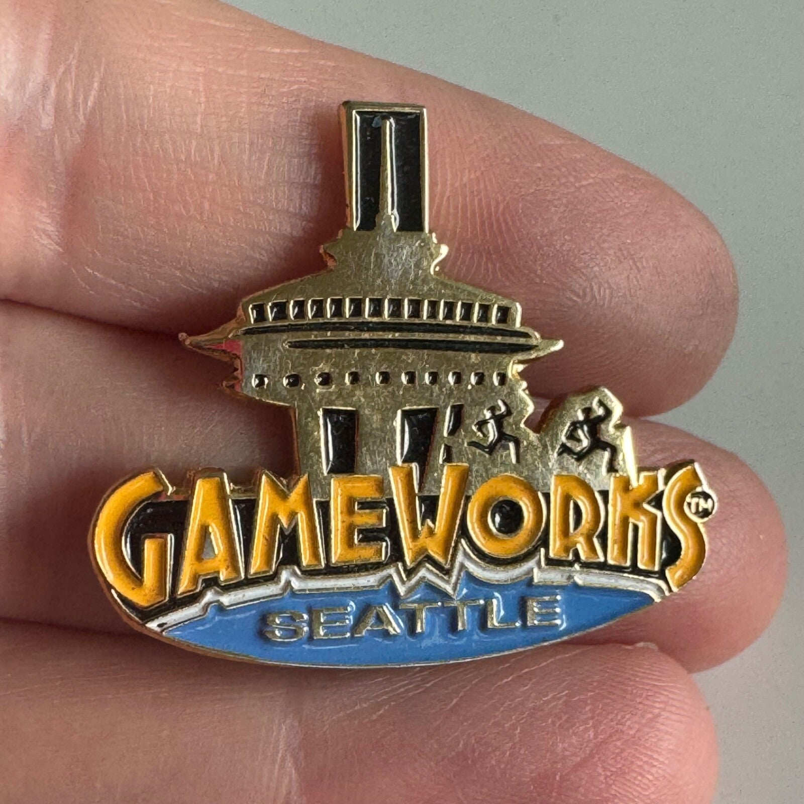 Vintage GameWorks Seattle Washington Lapel Pin Space Needle