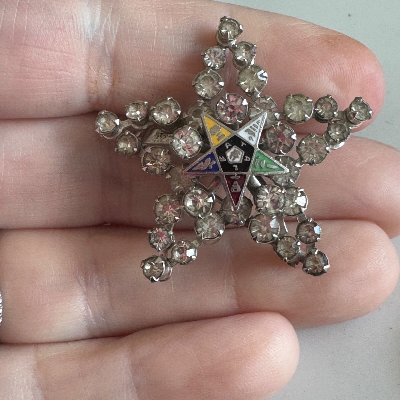 Vintage Order of the Eastern Star Rhinestone Brooch Pin Star Shaped