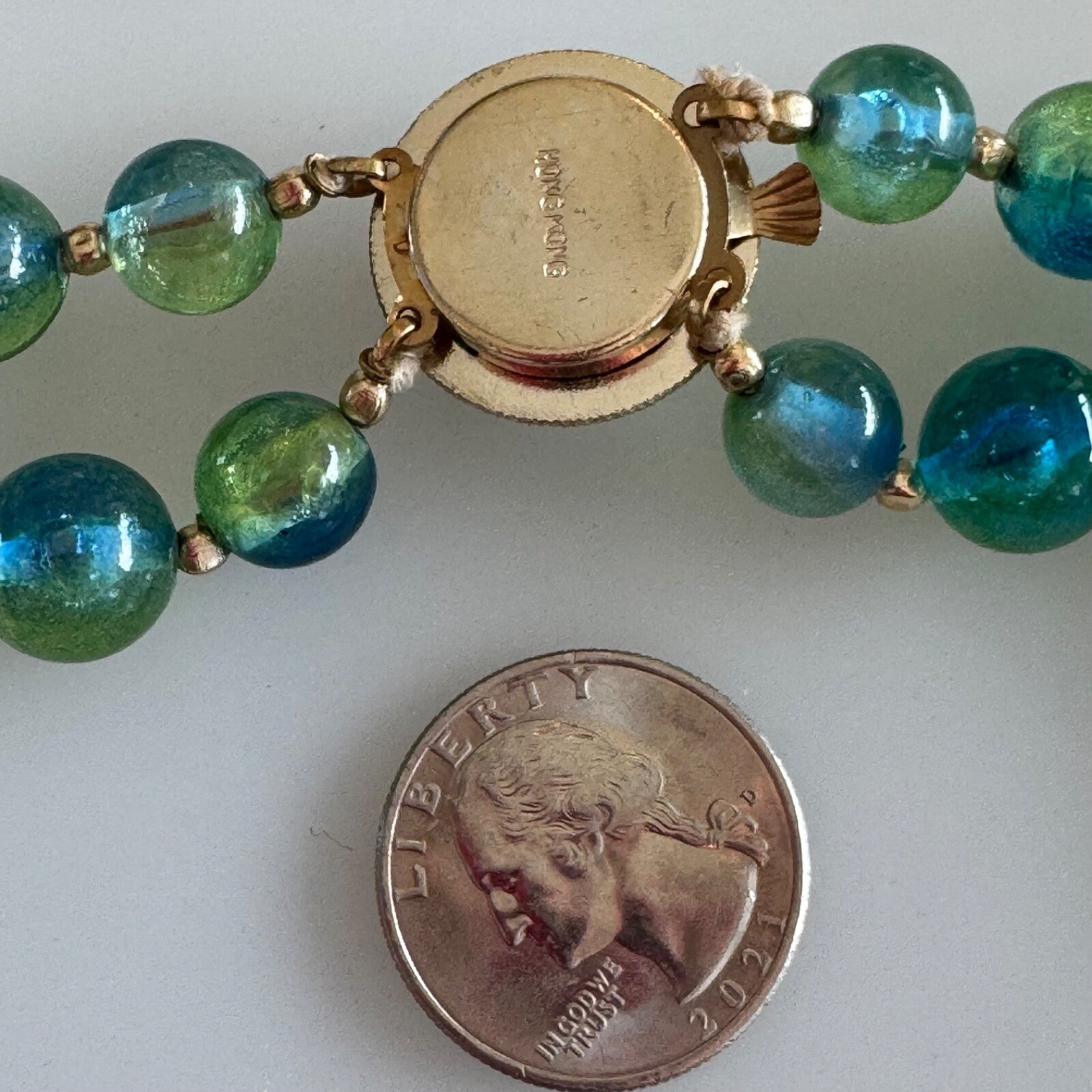 Vintage Hong Kong Two Strand Blue Green Ombre Necklace