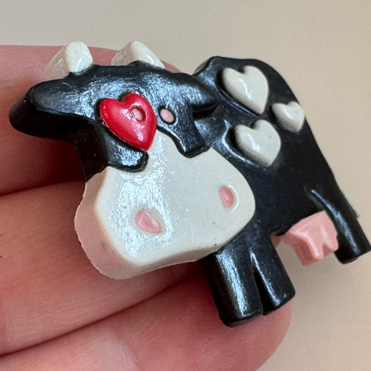 Vintage 1989 Hallmark Cards Valentines Holstein Cow Brooch Pin