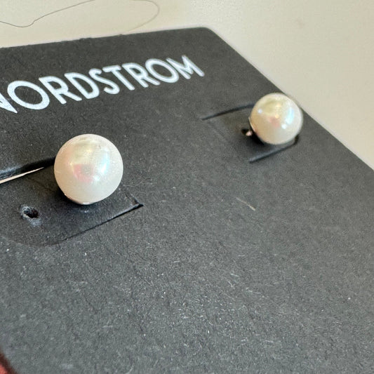 Nordstrom 6mm Faux Pearl & Sterling Silver Earrings New On Card Pierced $39