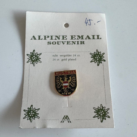 24kt Gold Plated Austria Alpine Email Souvenir Lapel Pin Coat of Arms