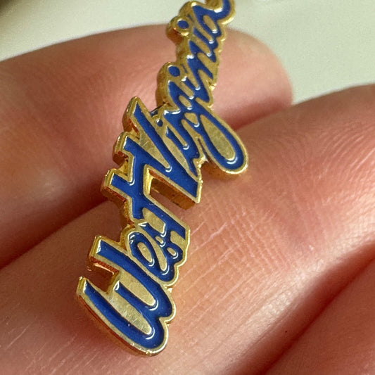West Virginia State Script Text Blue & Gold Enamel Pin Souvenir Tourist