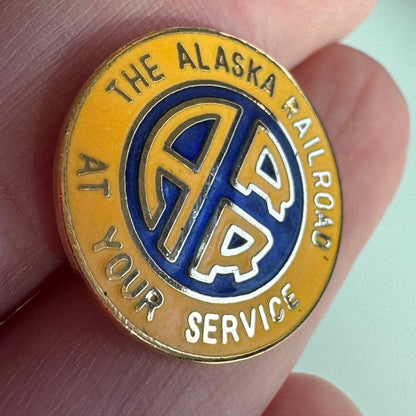 Alaska Railroad Service Pin – “At Your Service” Yellow and Blue Logo Badge ARR