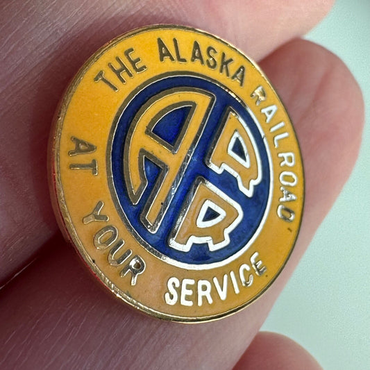 Alaska Railroad Service Pin – “At Your Service” Yellow and Blue Logo Badge ARR