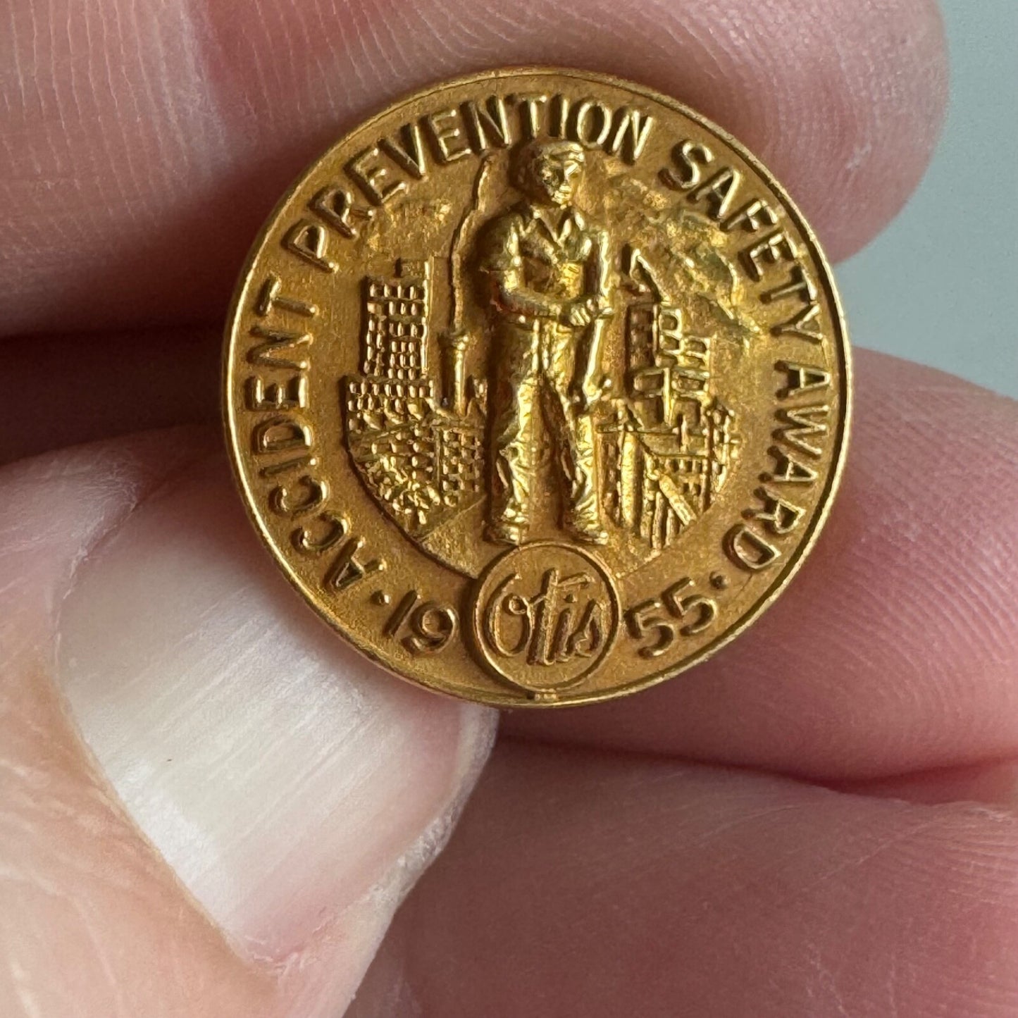 Vtg Otis Elevator 1955 Accident Prevention Safety Award Lapel Pin 10k Gold Fill