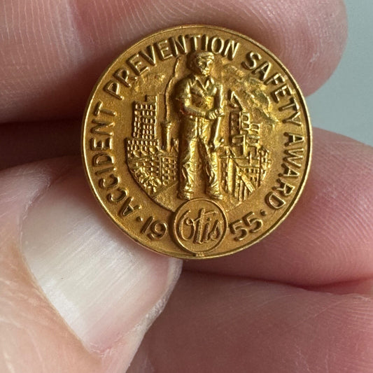 Vtg Otis Elevator 1955 Accident Prevention Safety Award Lapel Pin 10k Gold Fill