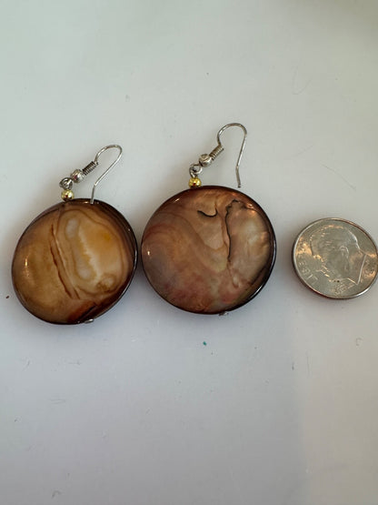 Large Disc Mother of Pearl Dangle Pierced Earrings