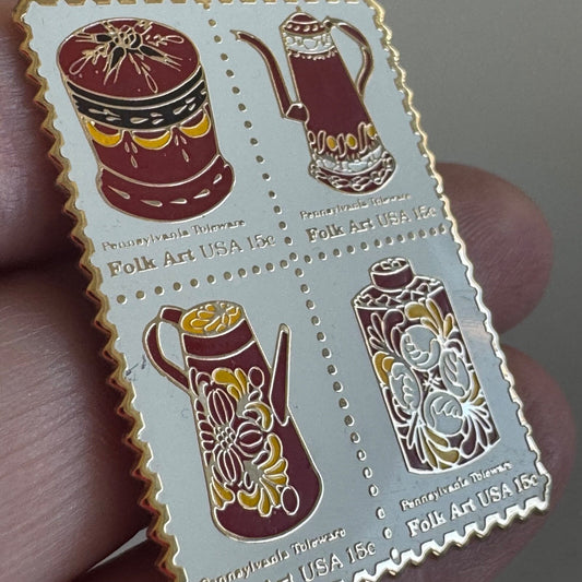 Vintage Folk Art US Postage Stamp Metal Lapel Pin 1979 Rare