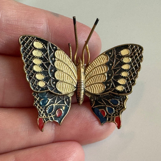 Vintage Damascene SPAIN Marked Butterfly Brooch Pin