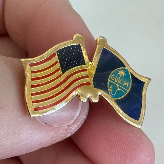 Vtg United States and Guam Friendship Flags Lapel Pin American Flag