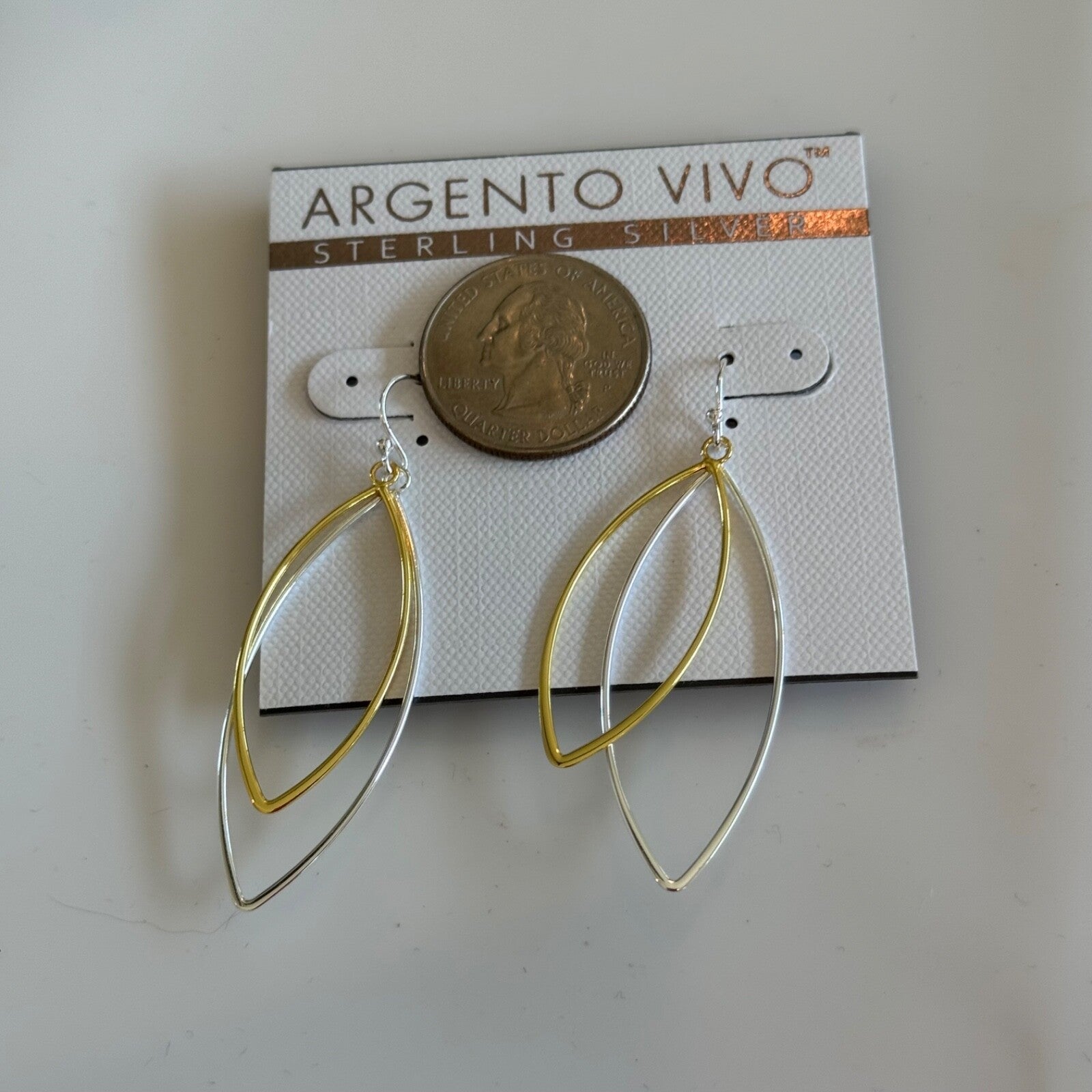 Argento Vivo Sterling Silver Mixed Metal Dangle Earrings New On Card Pierced