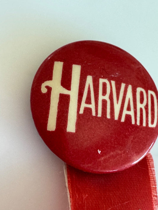 Vintage Harvard University Button with Ribbons Lapel Pin