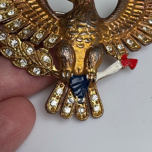 WWII EAGLE PIN SWEETHEART BROOCH ENAMEL RHINESTONE METAL BIRD FIGURAL 