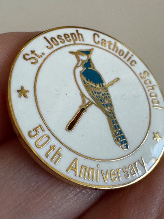 Vintage St. Joseph Catholic School 50th Anniversary Blue Jay Pin