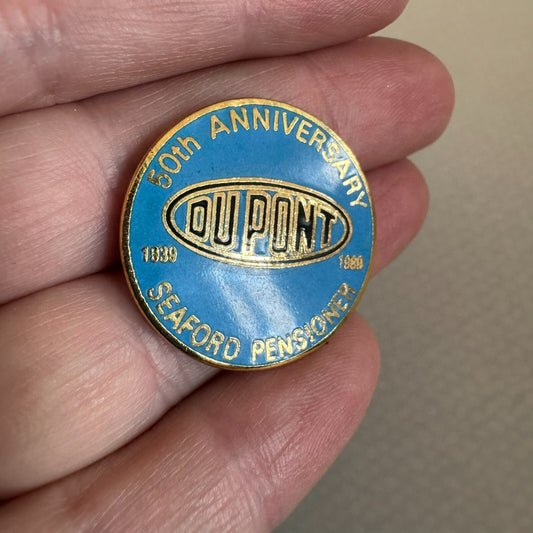 Vintage Dupont 50th Anniversary Seafood Pensioner Enamel Lapel Pin 1989 RARE