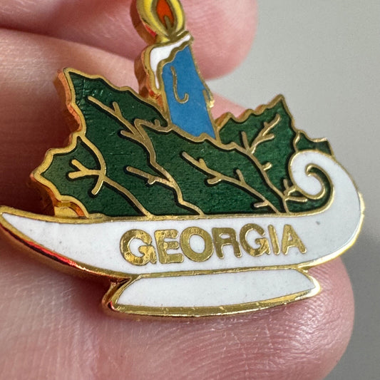 Vintage Georgia Christmas Candle Lapel Pin Candlelighter