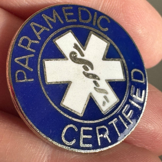 Vintage Paramedic Certified Enamel Lapel Pin Blue Enamel Caduceus