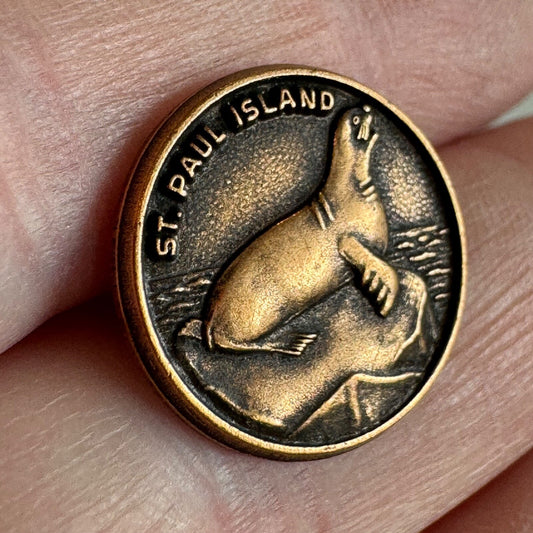 St. Paul Island Alaska Bronze Seal Wildlife Souvenir Pin Tie Tack