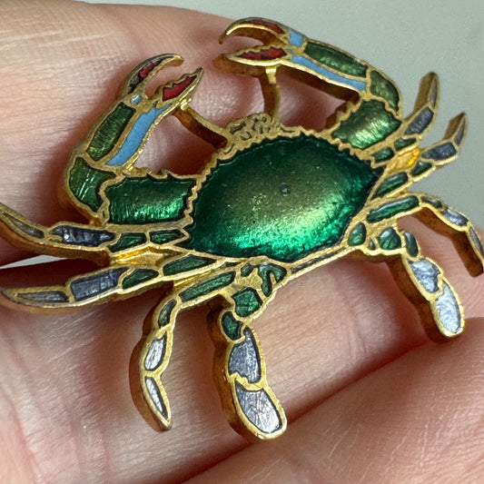 Vintage Enamel Blue Crab Pin Nautical Sea Life Lapel Brooch William Spear 1986