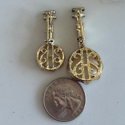 Vintage Gold Tone Banjo Duette Brooch Set Pin Pair of Brooches