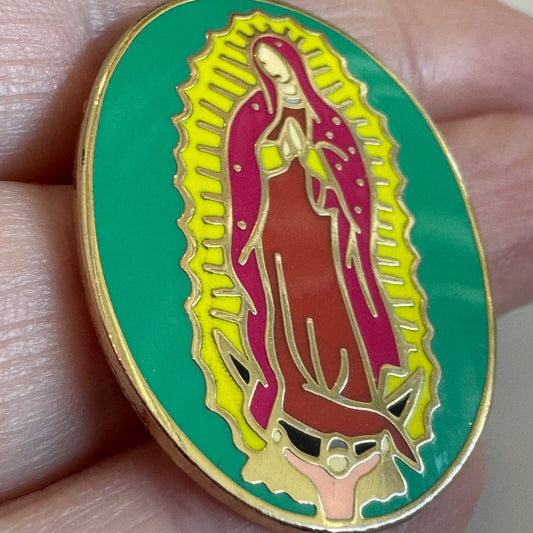 Our Lady of Guadalupe Vibrant Green and Gold Enamel Devotional Pin