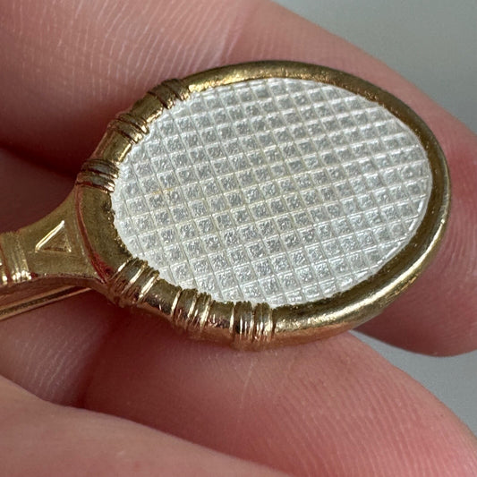 Vintage Gold Tone Tennis Racquet Racket Lapel Pin Sports Brooch Pin