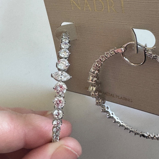 Nadri Leah Hoop Statement Earrings Silver Tone Crystal Beautiful! Retail $100