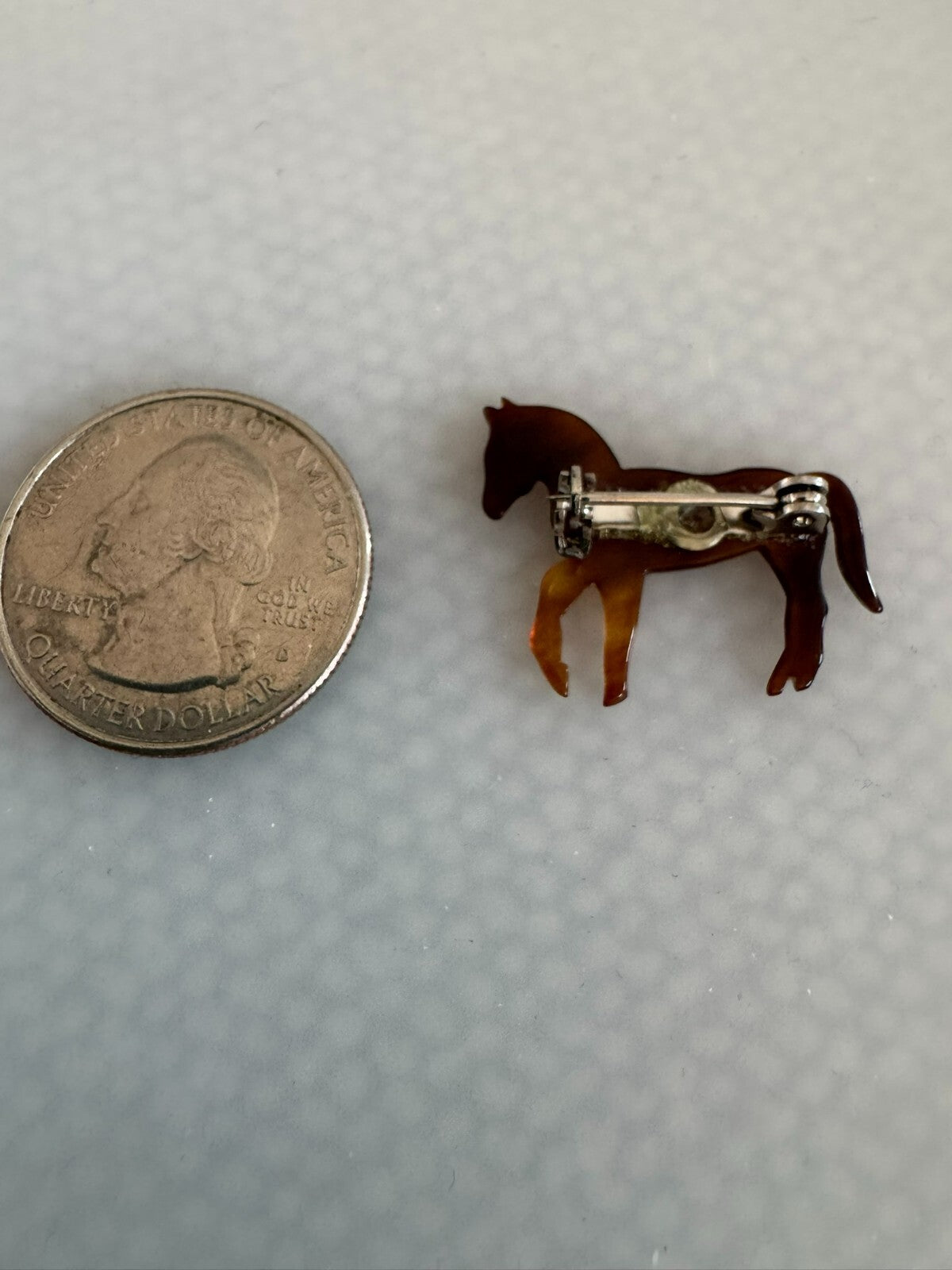 Vintage Tortoise Shell Carved Horse Brooch Pin Beautiful!