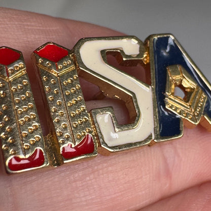 Vintage 9/11 Lapel Pin Twin Towers Pentagon USA Red White Blue Enamel Gold Tone
