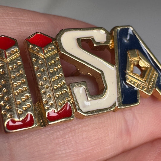 Vintage 9/11 Lapel Pin Twin Towers Pentagon USA Red White Blue Enamel Gold Tone